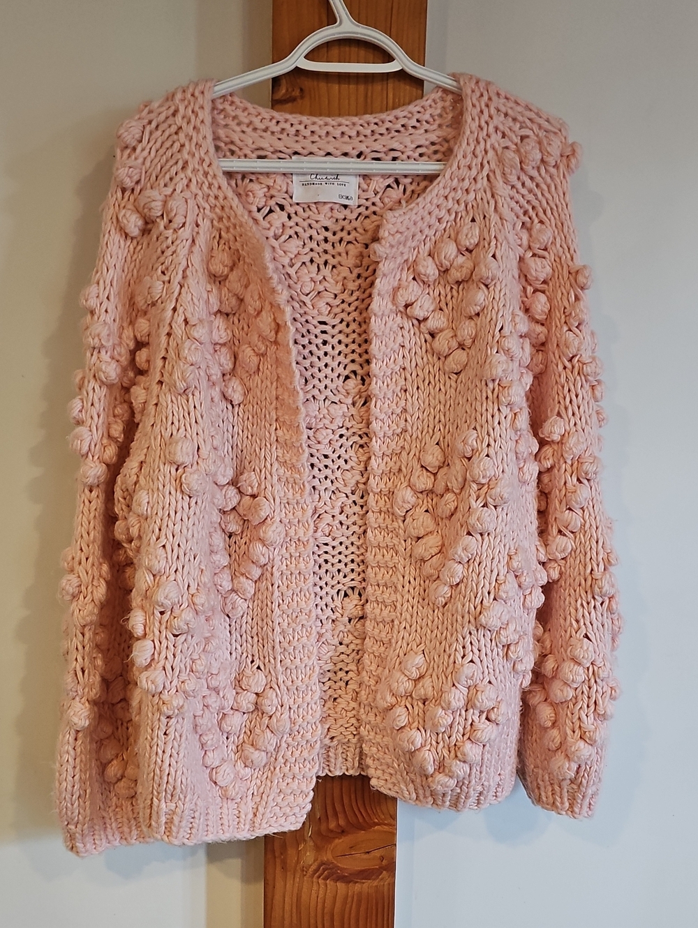 Chicwish Pale Pink Bobble Knit Open-Front Cardigan